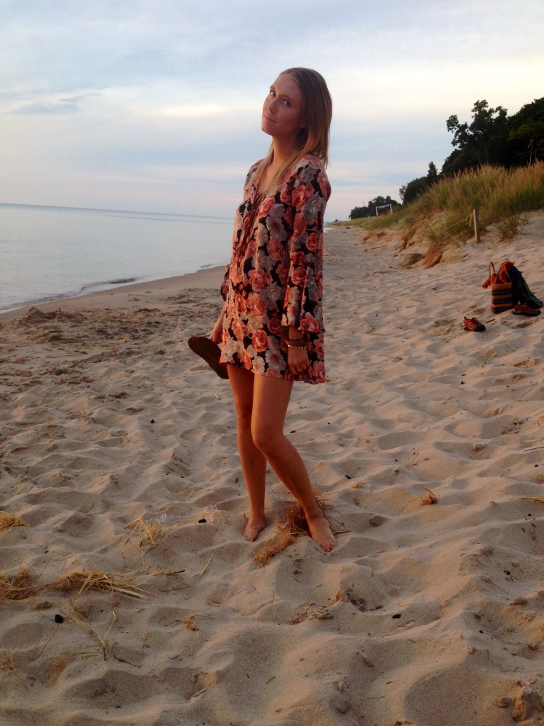 Dress: Blu Moon; Sandals in hand: Tory Burch.